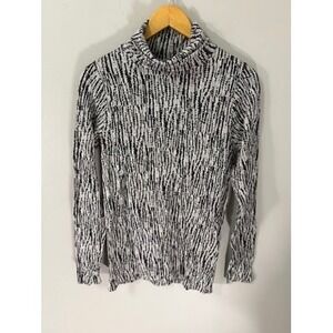 Athleta Flurry Elemental Black White Striped Turtleneck Long Sleeve Women Size M
